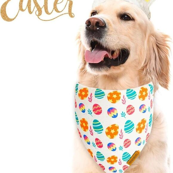 Dog Bandanas 2 Pack Reversible Pet Scarf Spring Easter Sz L up to 19" neck - Picture 4 of 7